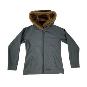 Marmot Womens Jacket Size Medium Gray Fleece Inside Faux Fur‎ Hoodie Zip